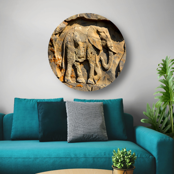 Olifant muurschildering reliëf forex muurcirkel