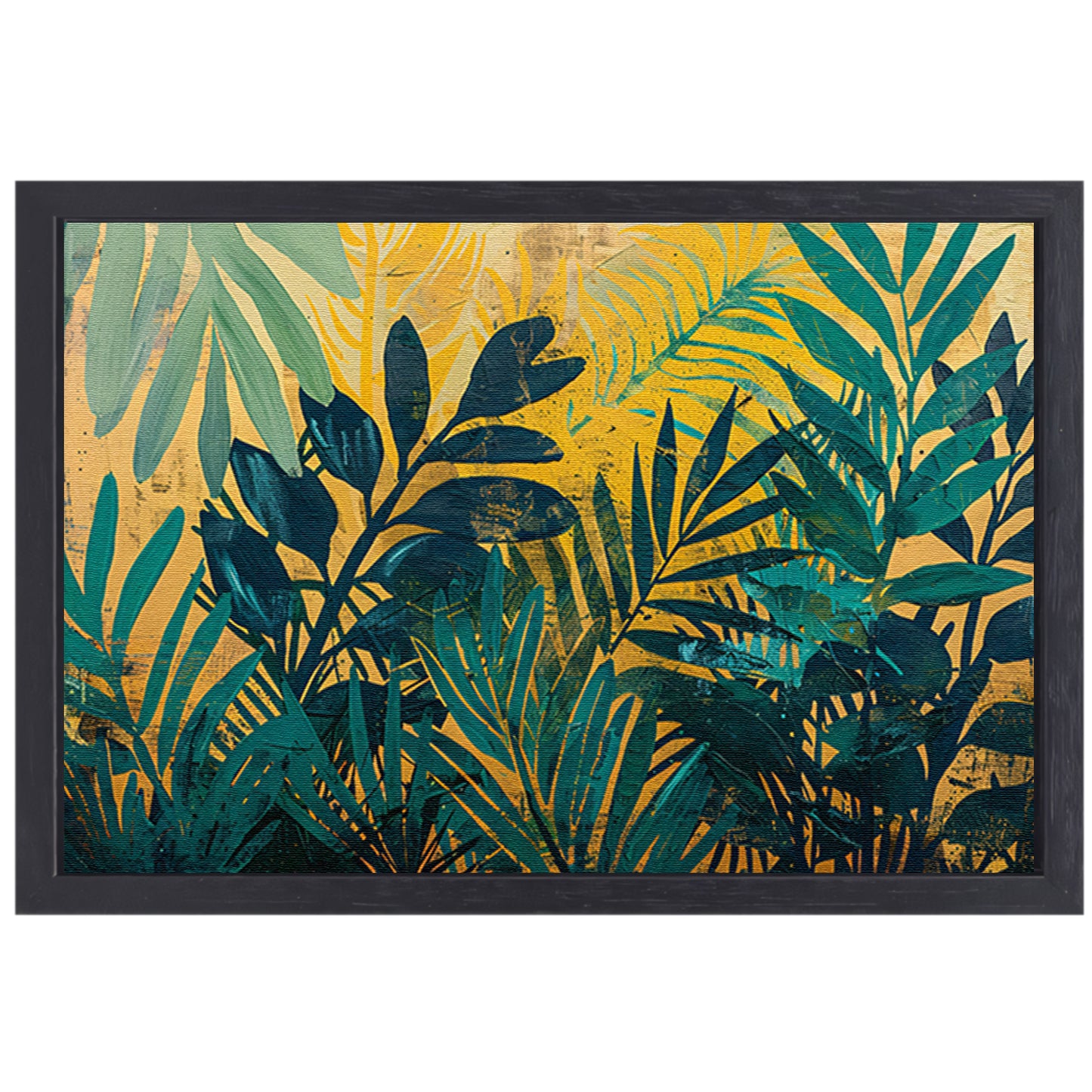 Abstract modern schilderij van junglebladeren canvas met baklijst