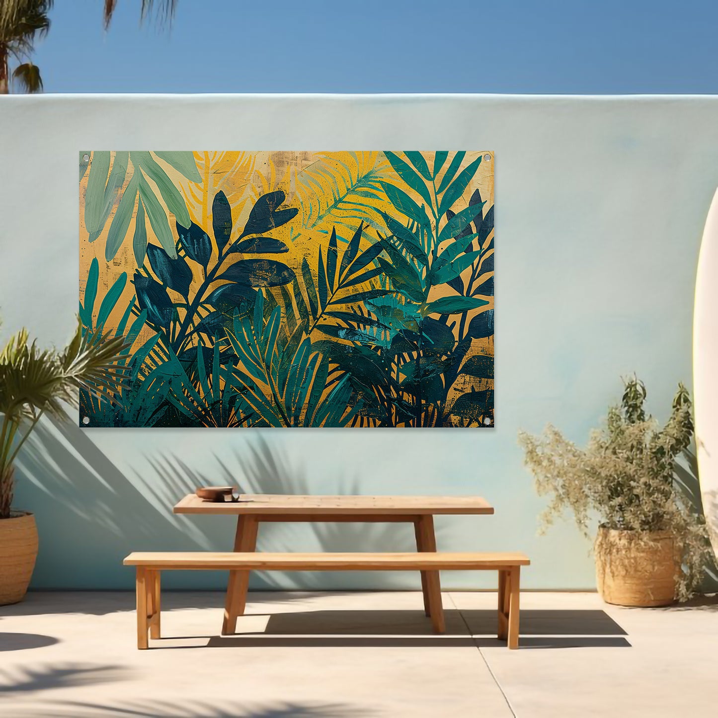 Abstract modern schilderij van junglebladeren tuinposter