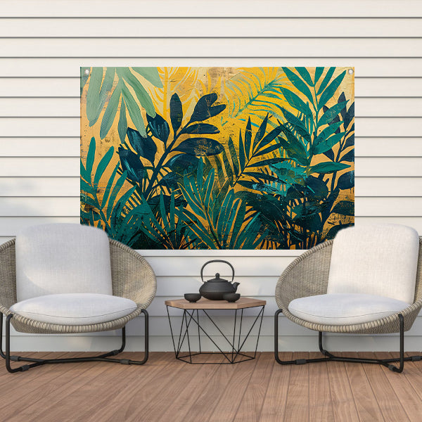 Abstract modern schilderij van junglebladeren tuinposter