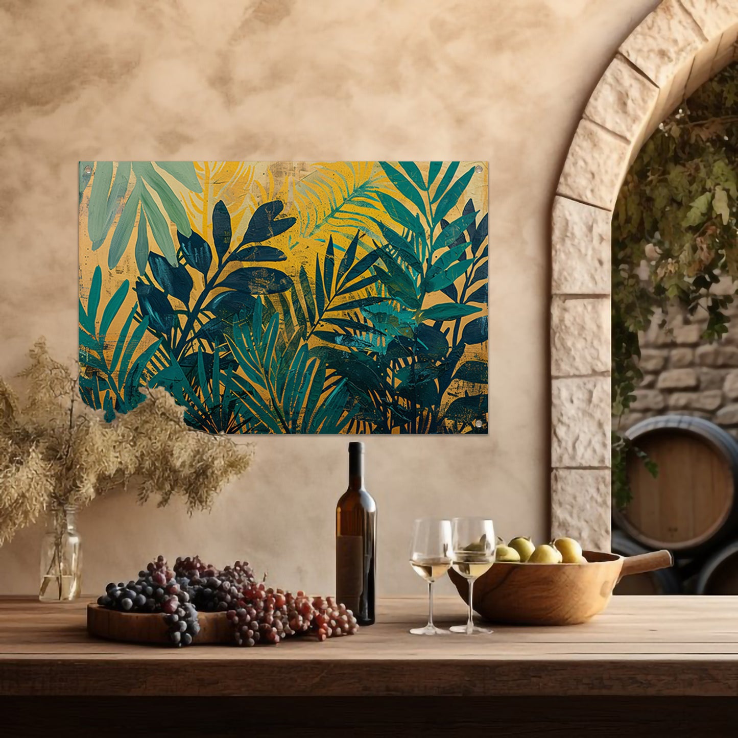 Abstract modern schilderij van junglebladeren tuinposter