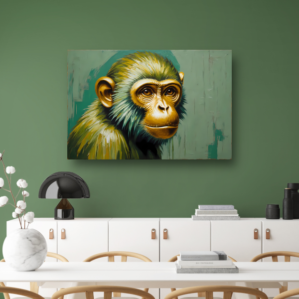 Expressieve Digitale Aap met Gouden Glans canvas