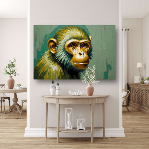 Expressieve Digitale Aap met Gouden Glans canvas