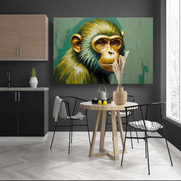 Expressieve Digitale Aap met Gouden Glans canvas