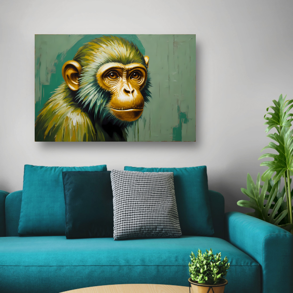Expressieve Digitale Aap met Gouden Glans canvas