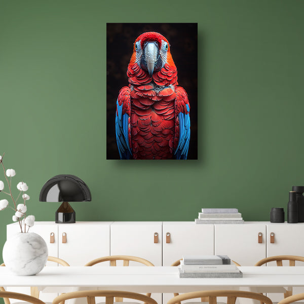 Portret van een ara met waterdruppels poster