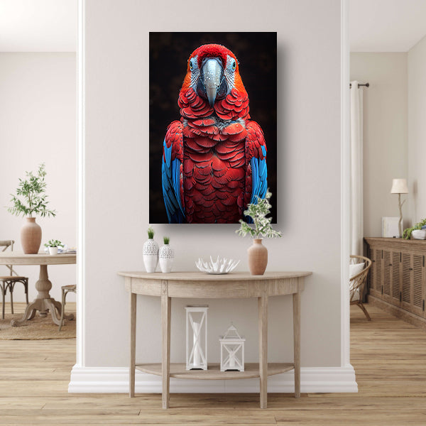Portret van een ara met waterdruppels poster
