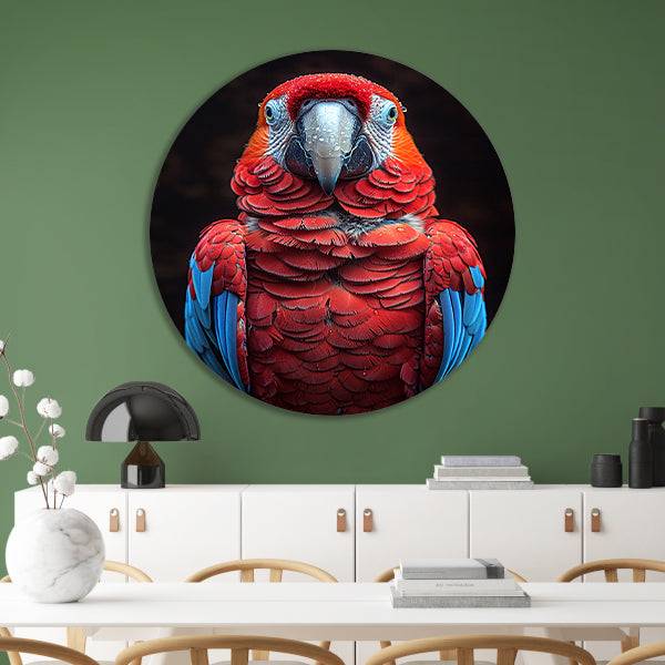 Portret van een ara met waterdruppels aluminium muurcirkel