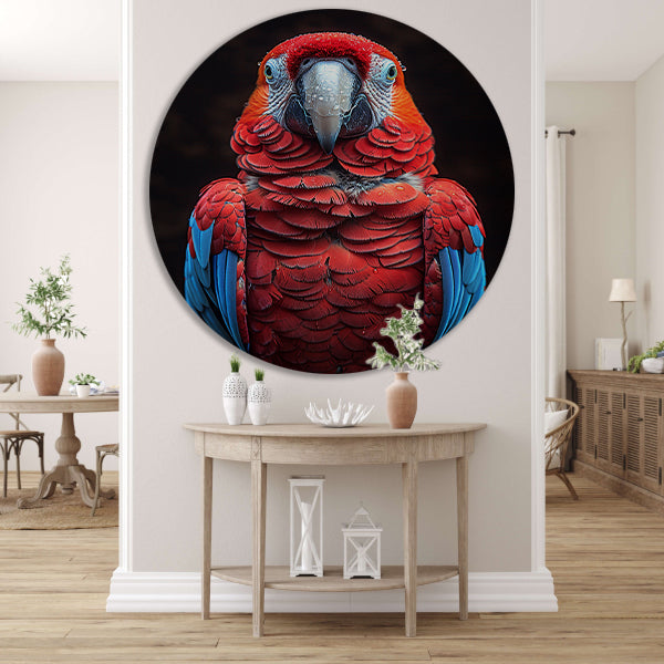 Portret van een ara met waterdruppels aluminium muurcirkel