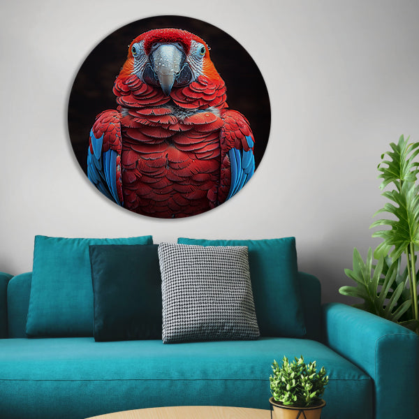 Portret van een ara met waterdruppels aluminium muurcirkel