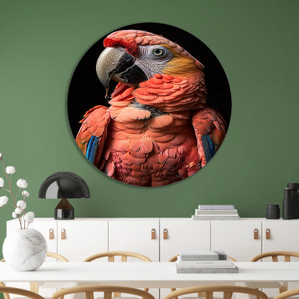 Portret van een Ara met waterdruppels aluminium muurcirkel
