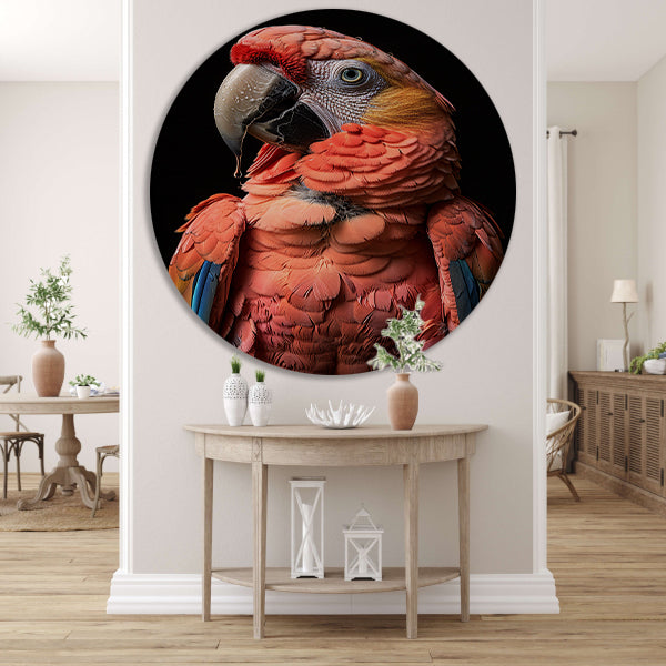 Portret van een Ara met waterdruppels aluminium muurcirkel