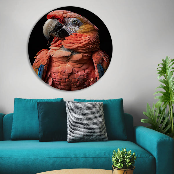 Portret van een Ara met waterdruppels aluminium muurcirkel