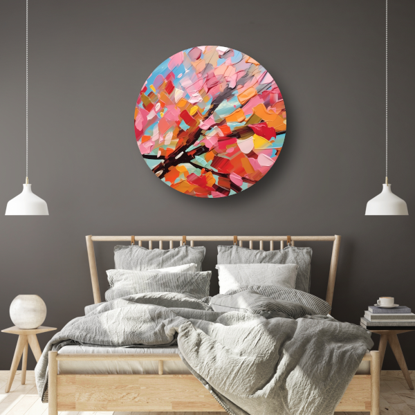 Minimalistische boom in zwart-wit aluminium muurcirkel