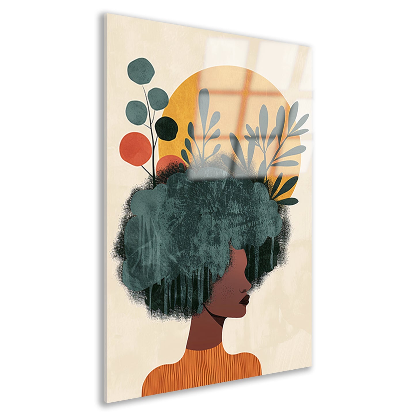Dromerig portret van vrouw met planten acrylglas