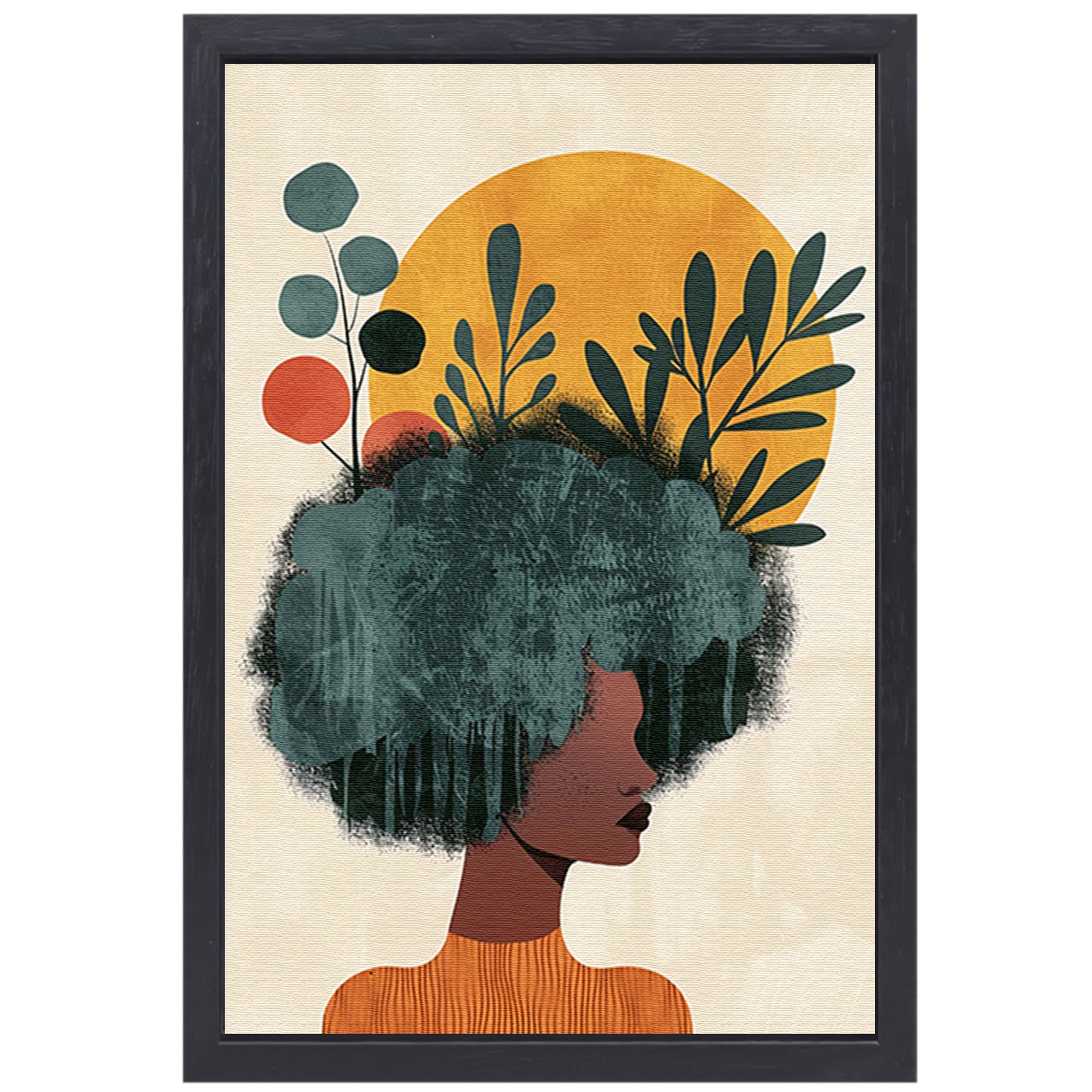 Dromerig portret van vrouw met planten canvas met baklijst