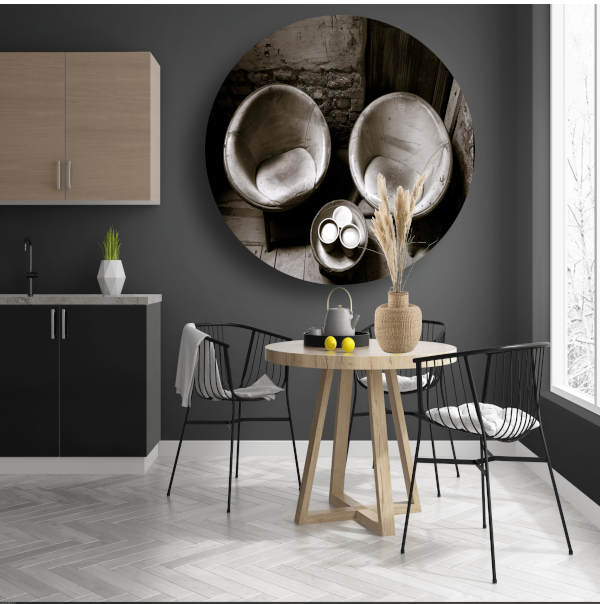 Minimalistische stoelen zwart wit forex muurcirkel