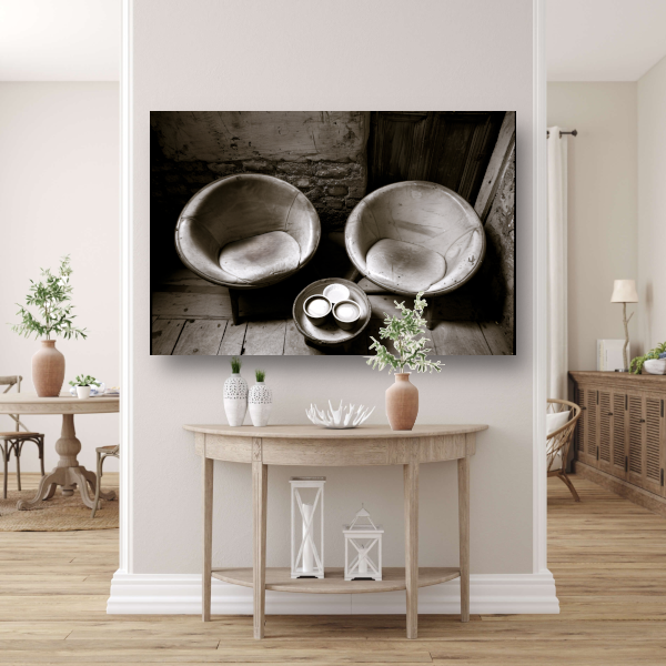 Minimalistische stoelen zwart wit poster