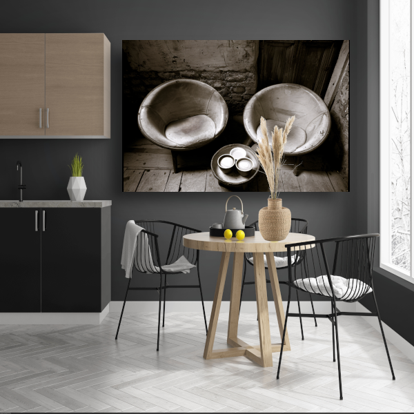 Minimalistische stoelen zwart wit poster