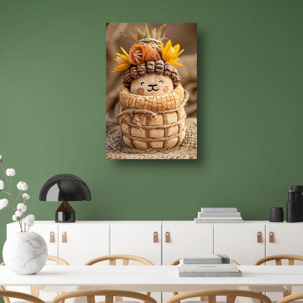 Handgemaakt beeld van leeuw met bloemenkroon canvas