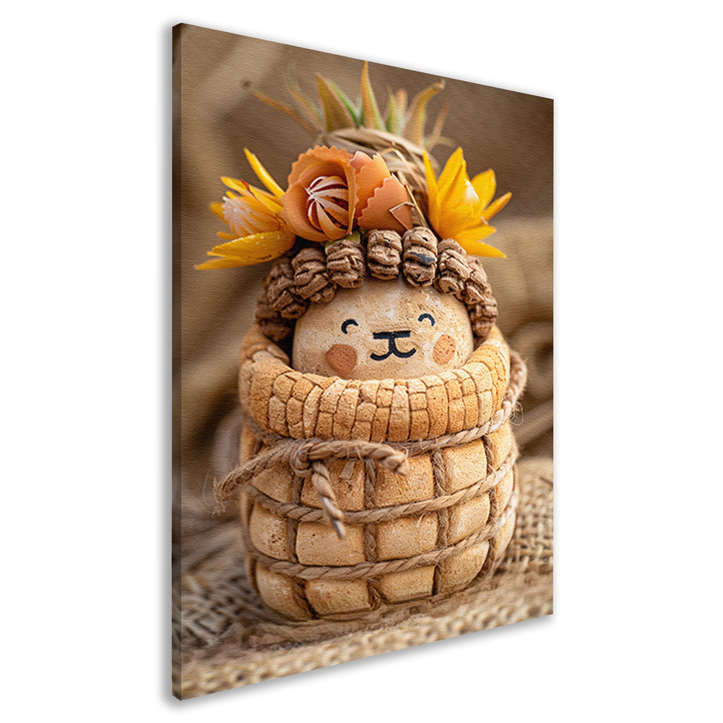 Handgemaakt beeld van leeuw met bloemenkroon canvas