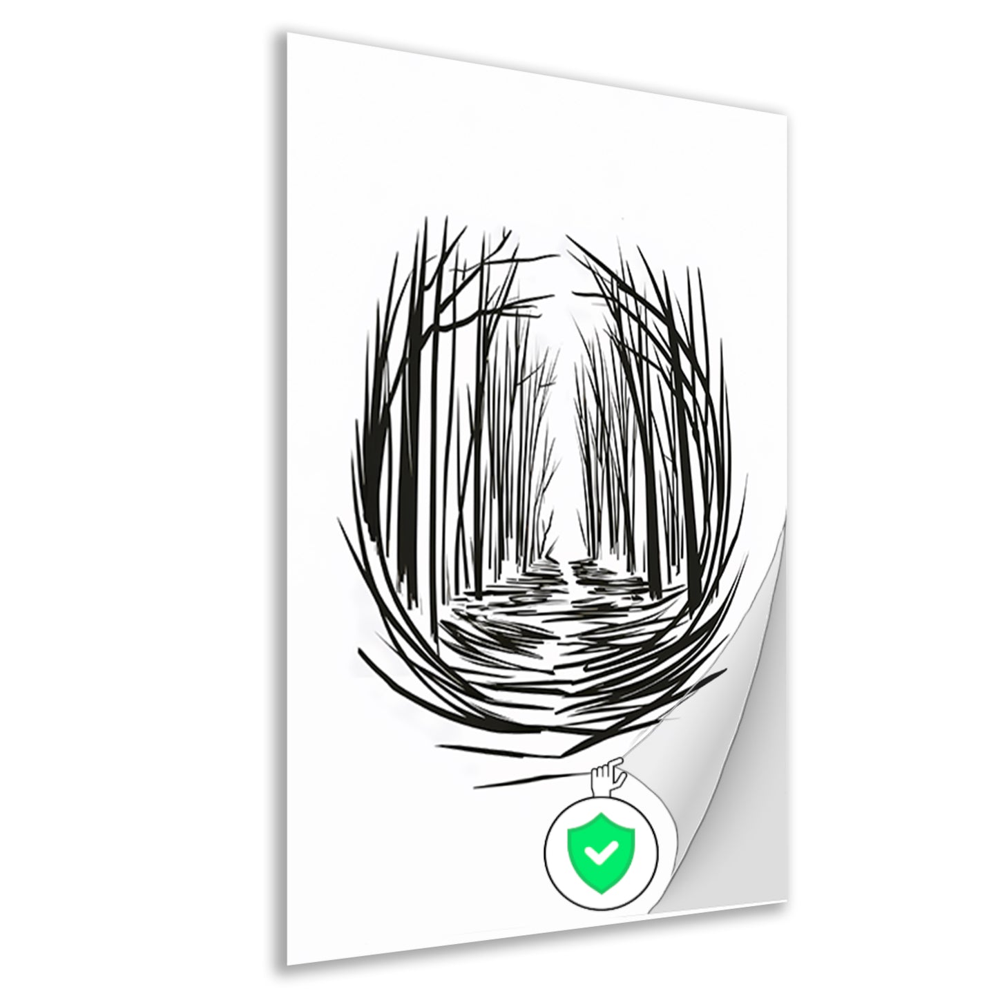 Minimalistisch rivier door bos lijntekening poster