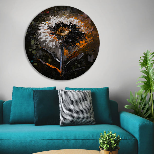 Expressieve Bloem in Abstracte Stijl aluminium muurcirkel