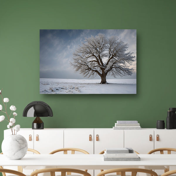 Een eenzame boom in de sneeuw canvas