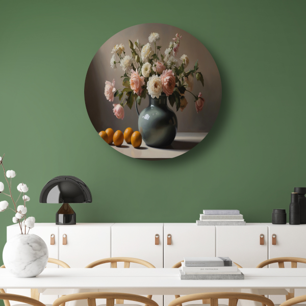 Stilleven met Bloemen en Citroenen aluminium muurcirkel