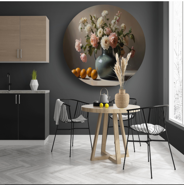 Stilleven met Bloemen en Citroenen aluminium muurcirkel