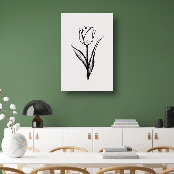 Minimalistische tulp in zwart-wit lijnenspel canvas