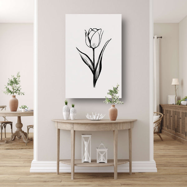 Minimalistische tulp in zwart-wit lijnenspel canvas