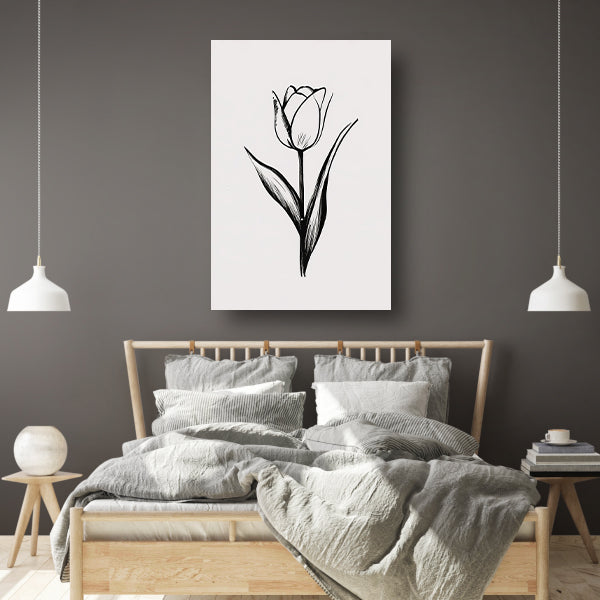 Minimalistische tulp in zwart-wit lijnenspel canvas