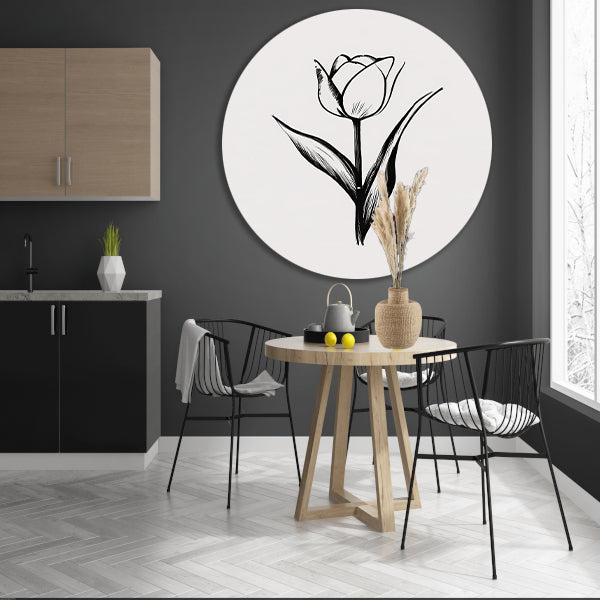 Minimalistische tulp in zwart-wit lijnenspel forex muurcirkel