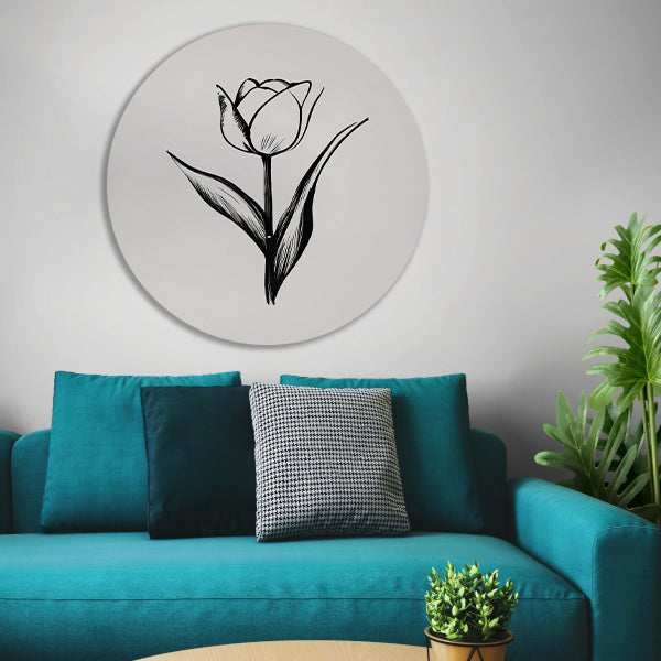 Minimalistische tulp in zwart-wit lijnenspel forex muurcirkel