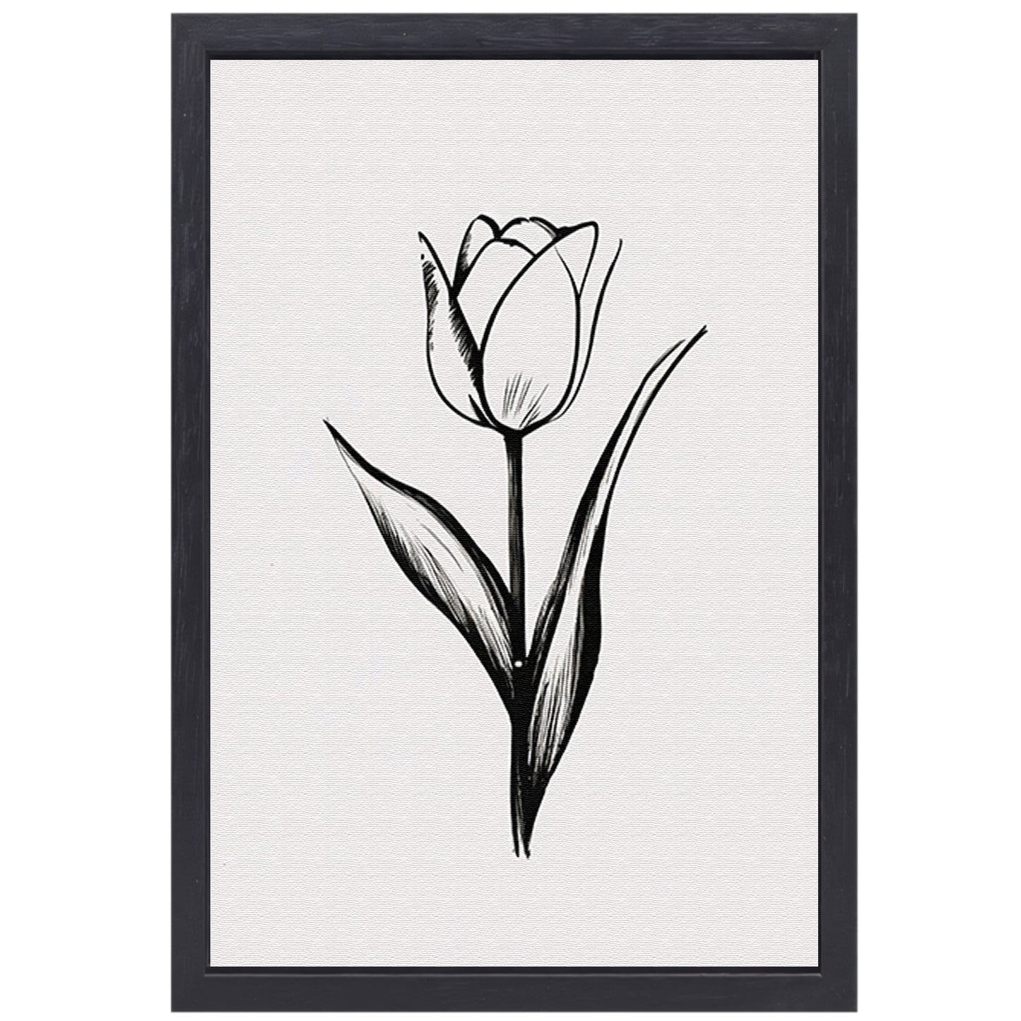 Minimalistische tulp in zwart-wit lijnenspel canvas met baklijst
