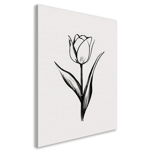 Minimalistische tulp in zwart-wit lijnenspel canvas