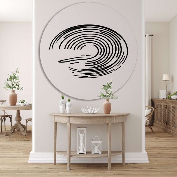 Abstracte Zwart-Witte Dynamische Lijnkunst aluminium muurcirkel