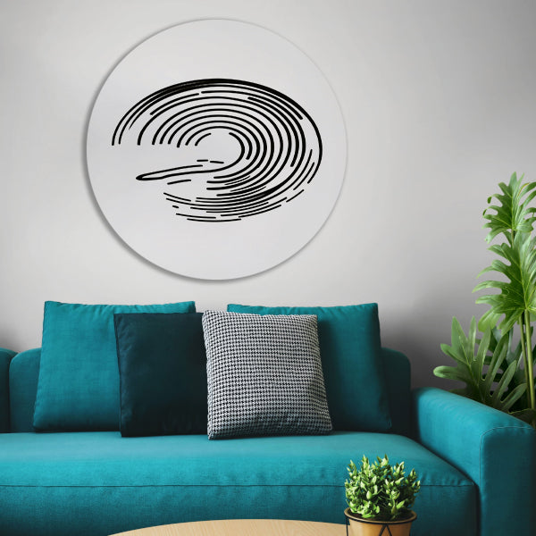 Abstracte Zwart-Witte Dynamische Lijnkunst aluminium muurcirkel