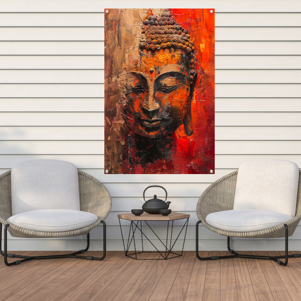 Dynamisch Abstract Portret van Boeddha in Kleur tuinposter