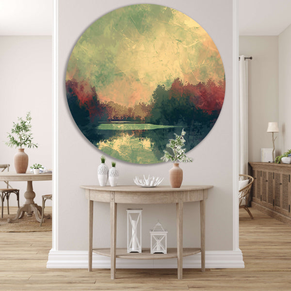 Prachtig abstract zomerlandschap met reflecties aluminium muurcirkel