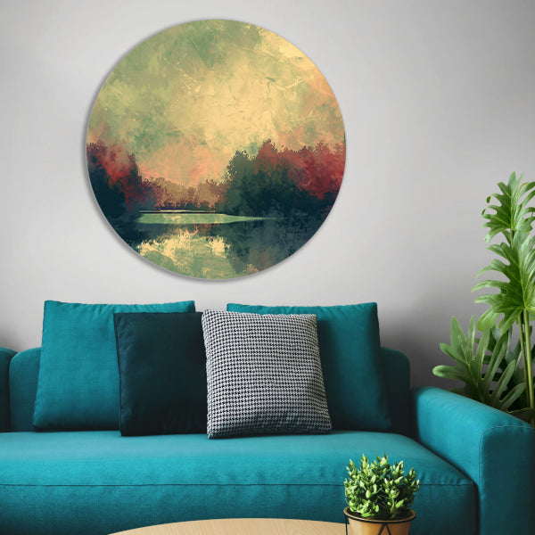 Prachtig abstract zomerlandschap met reflecties aluminium muurcirkel