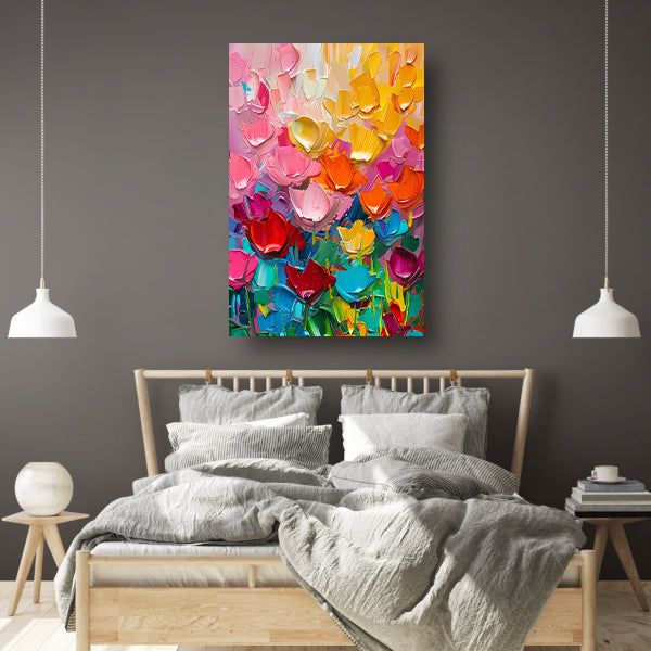 Abstract kleurrijk schilderij van bloemen canvas