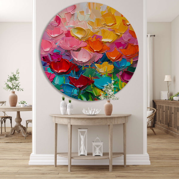 Abstract kleurrijk schilderij van bloemen aluminium muurcirkel
