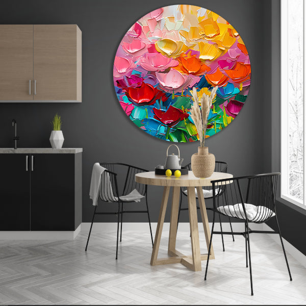 Abstract kleurrijk schilderij van bloemen aluminium muurcirkel