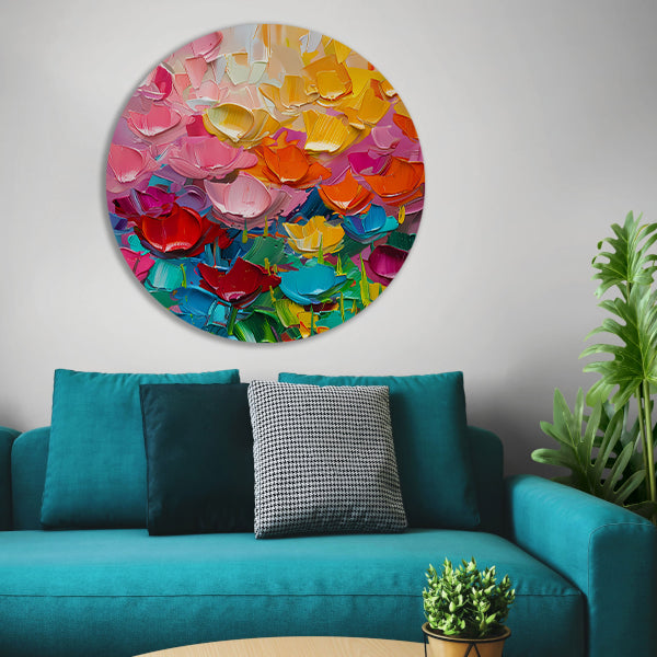 Abstract kleurrijk schilderij van bloemen aluminium muurcirkel