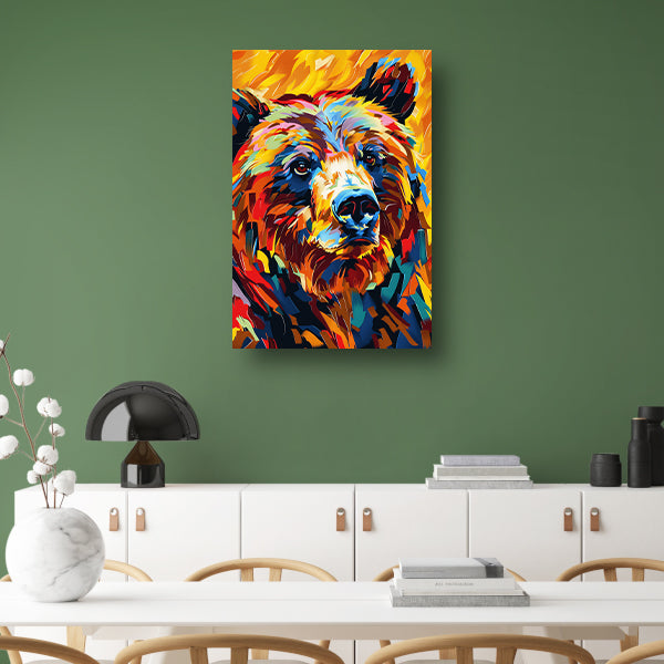 Kleurrijk portret van een beer canvas met baklijst