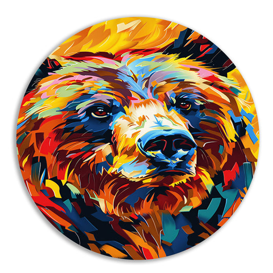 Kleurrijk portret van een beer aluminium muurcirkel