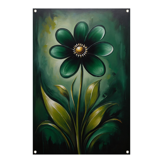 Abstracte Donkergroene Bloem met Gouden Kern tuinposter