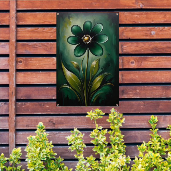 Abstracte Donkergroene Bloem met Gouden Kern tuinposter